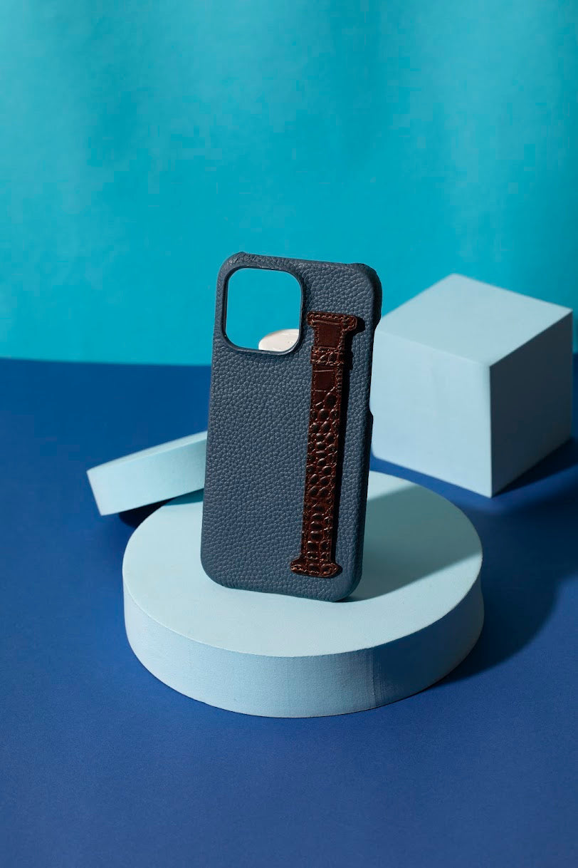 GLANCES: phone case-pine cone dark blue Togo brown