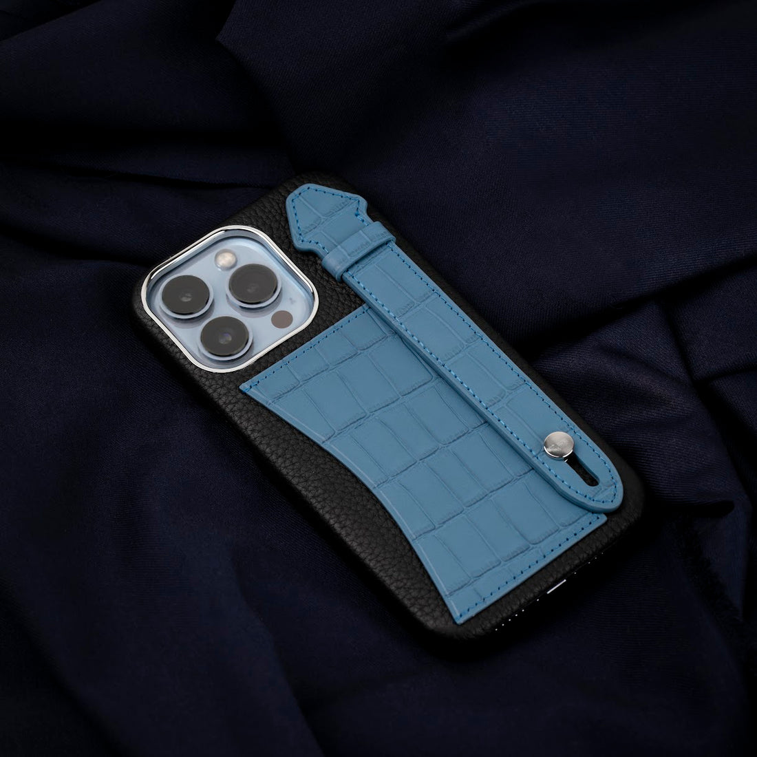 GLANCES: phone case-embossed crocodile blue