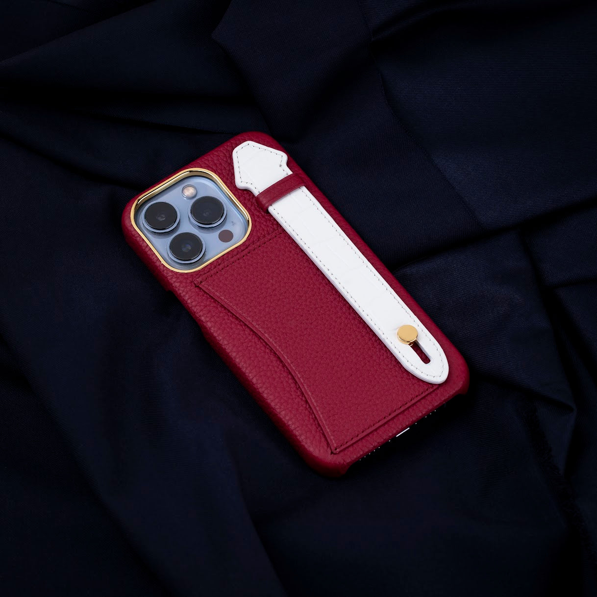 GLANCES: phone case-maroon Togo with white strap