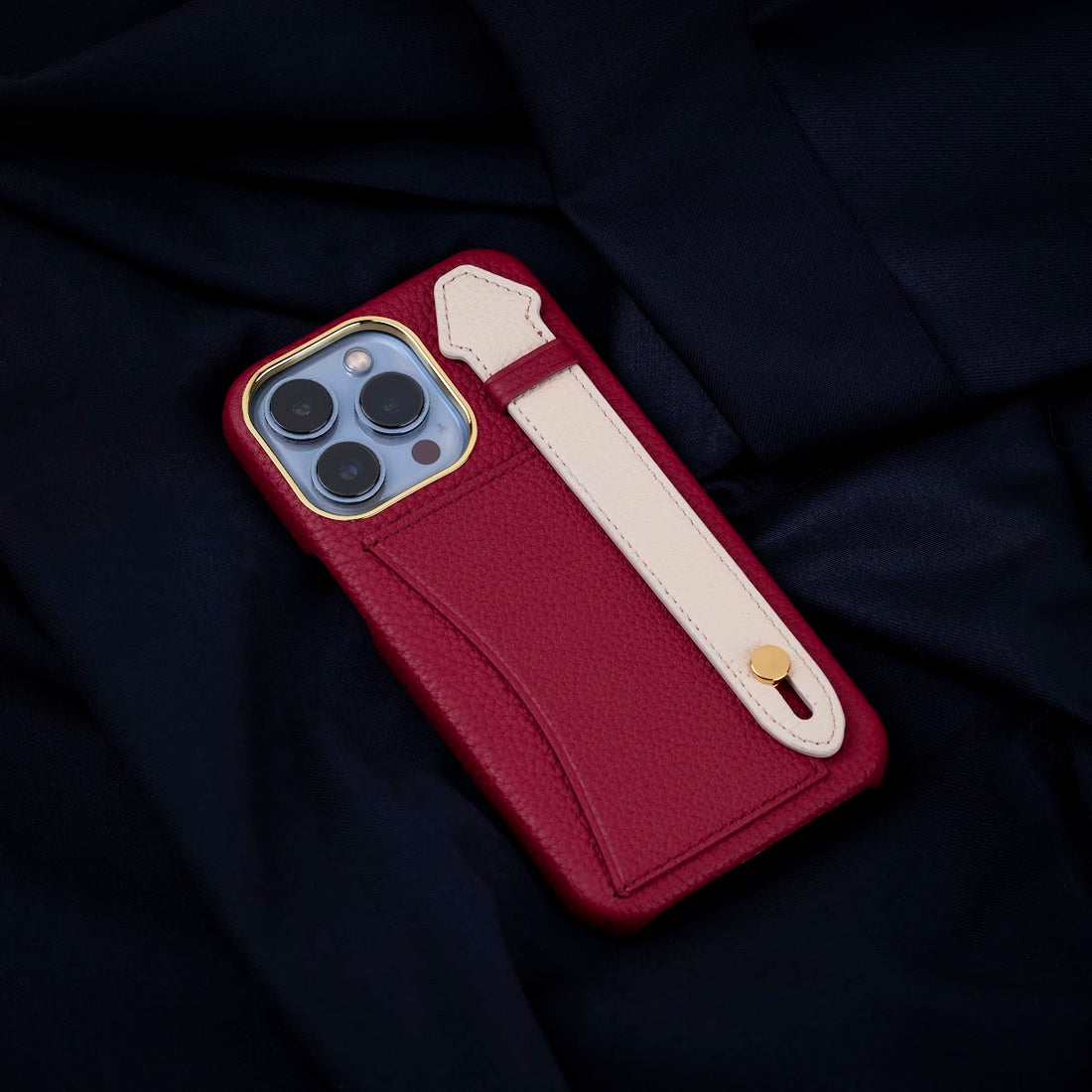 GLANCES: phone case-maroon Togo and cream beige