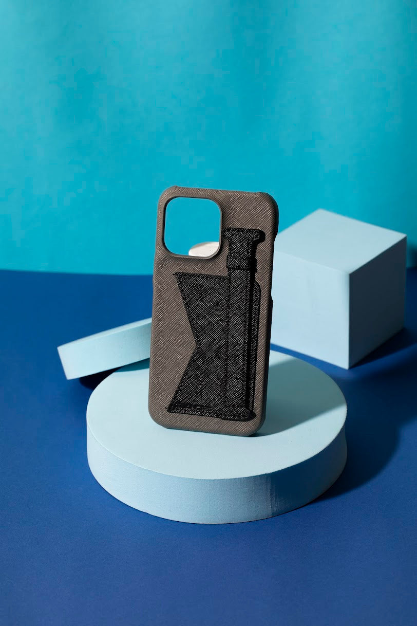 GLANCES: phone case-Gray Togo leather black saffiano