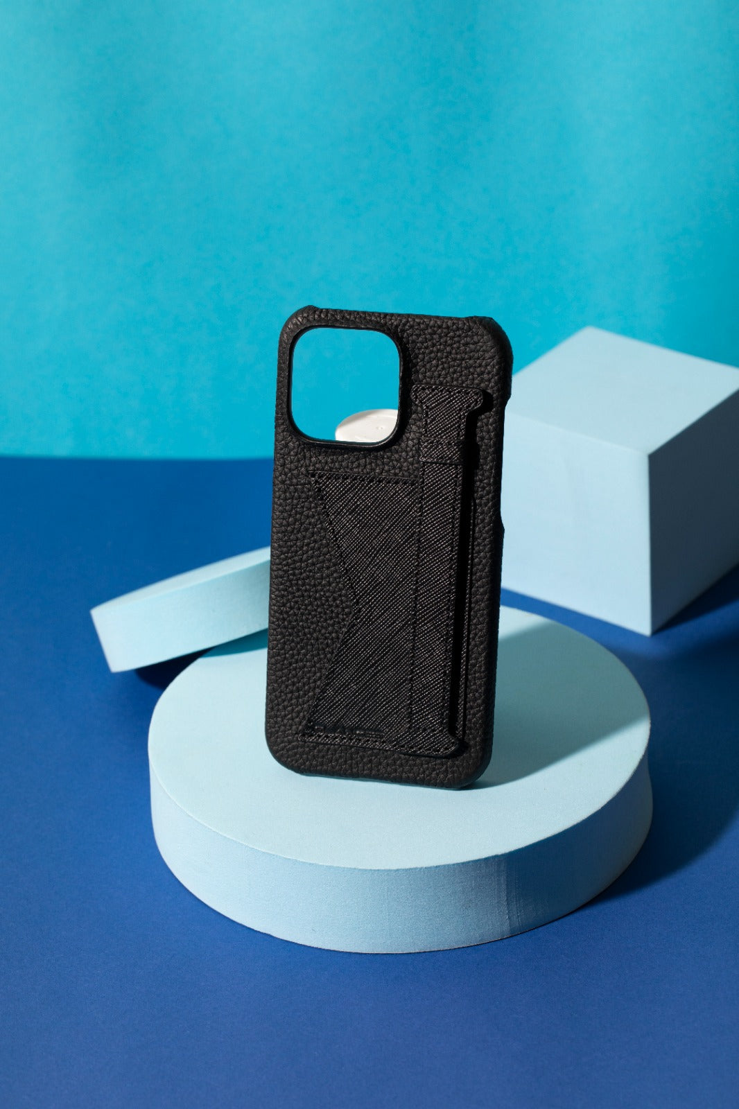 GLANCES: phone case-Black Togo Black saffiano leather pocket and strap