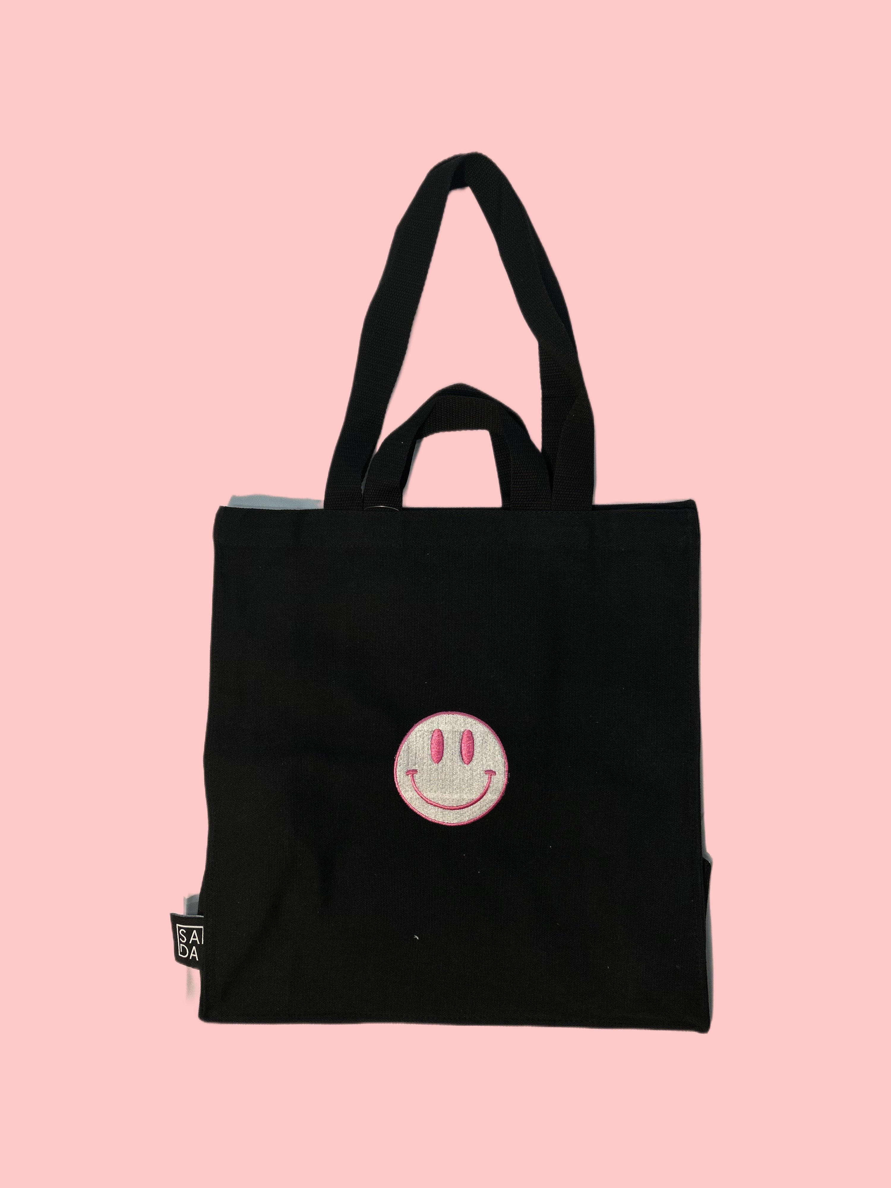 SADA big tote-pink smiley face(black)