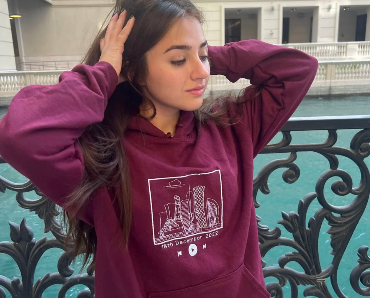 Custom nation QND hoodie-Spotify skyline(maroon)