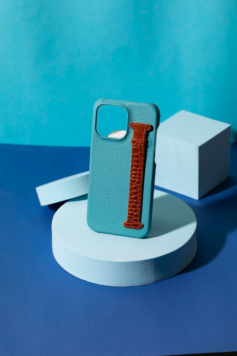 GLANCES: phone case-light blue Togo brown croc