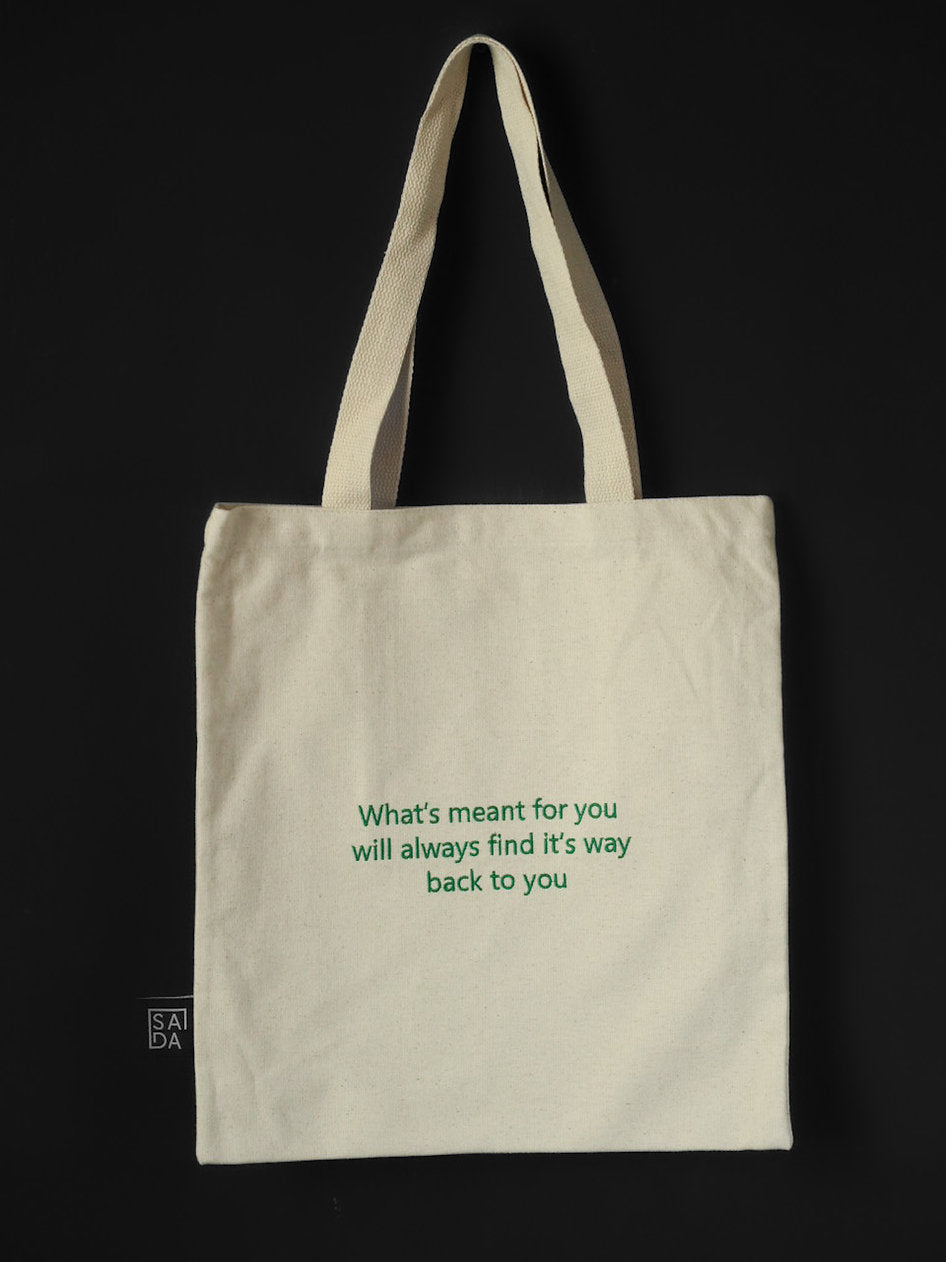 SADA classic tote-Qoute in green(offwhite)